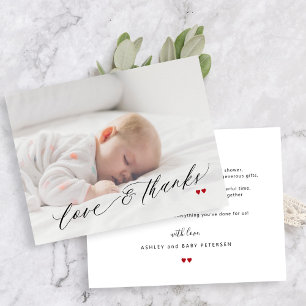 Eenvoudige foto liefde en dank baby shower bedankkaart
