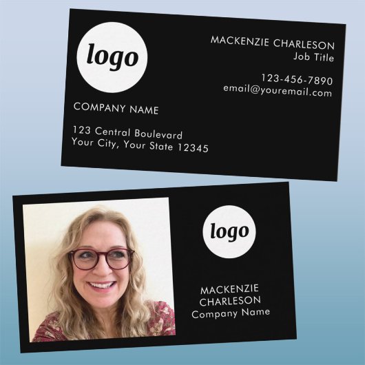 Eenvoudige foto logo tekst QR-code zwart Visitekaartje