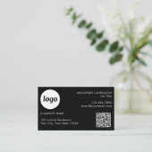 Eenvoudige foto logo tekst QR-code zwart Visitekaartje (Staand voorkant)