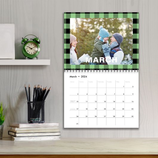 Eenvoudige foto maanden kleurrijke buffel check pa kalender