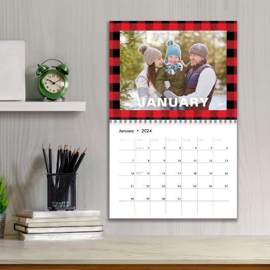Eenvoudige foto maanden kleurrijke buffel check pa kalender