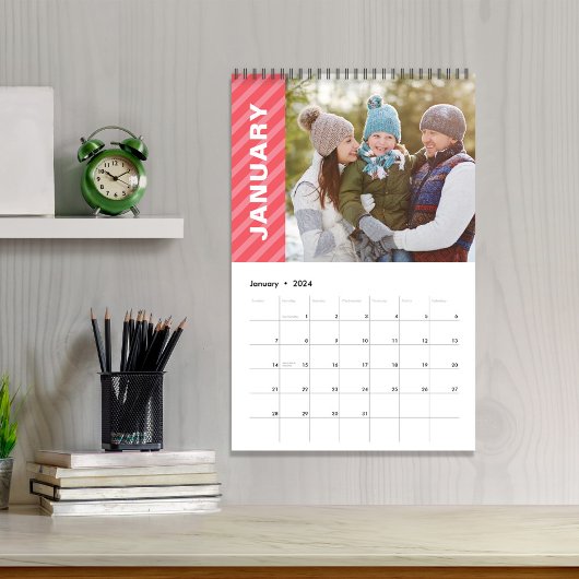 Eenvoudige foto maanden koele strepen typografie kalender