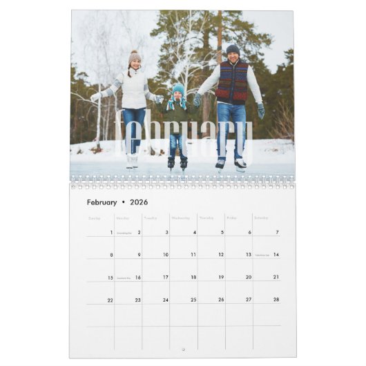 Eenvoudige foto maanden minimalistische typografie kalender (Feb 2026)
