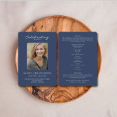 Eenvoudige foto Memorial Blue Order of Service Programmakaart