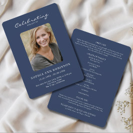 Eenvoudige foto Memorial Blue Order of Service Programmakaart