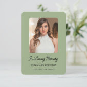 Eenvoudige foto Memorial Sage Green Prayer Kaart (Staand voorkant)