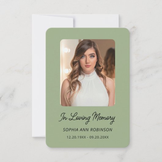 Eenvoudige foto Memorial Sage Green Prayer Kaart (Voorkant)