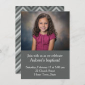 Eenvoudige Foto met Grijze Zig-Zag Terug Doop Kaart (Voorkant / Achterkant)