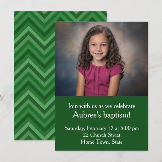 Eenvoudige foto met groene Zig-Zag Back Doop Kaart (Voorkant / Achterkant)