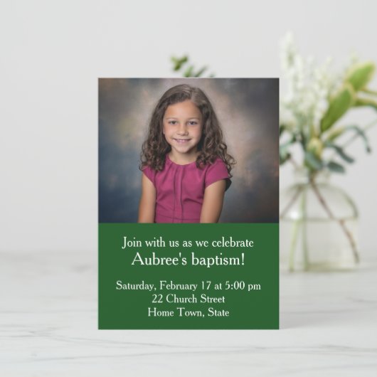 Eenvoudige foto met groene Zig-Zag Back Doop Kaart (Staand voorkant)