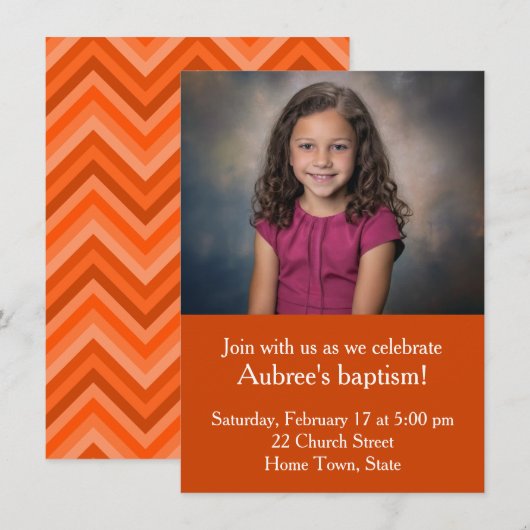 Eenvoudige foto met Oranje Zig-Zag Back Doop Kaart (Voorkant / Achterkant)