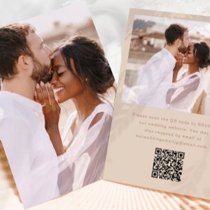 Eenvoudige foto met Rsvp QR Code Neutral Wedding Kaart