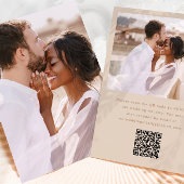 Eenvoudige foto met Rsvp QR-code neutrale bruiloft Kaart