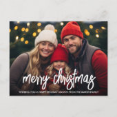 Eenvoudige foto met wit Merry Christmas Script Feestdagenkaart (Voorkant)