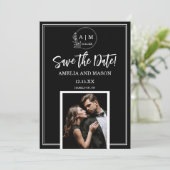 Eenvoudige Foto Minimaal Monogram 'Save the Date'- Kaart (Staand voorkant)