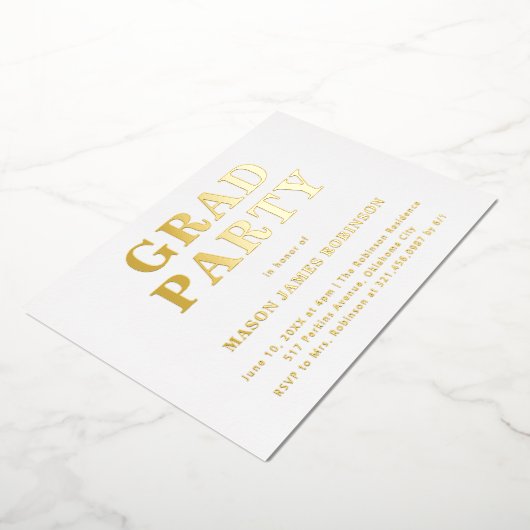 Eenvoudige foto Modern Graduation Party Folie Uitnodiging (Gedraaid)