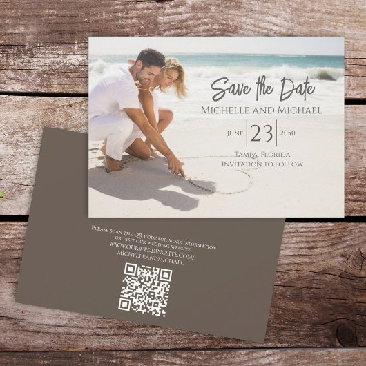 Eenvoudige foto Moderne kalligrafie Trendy QR-code Save The Date
