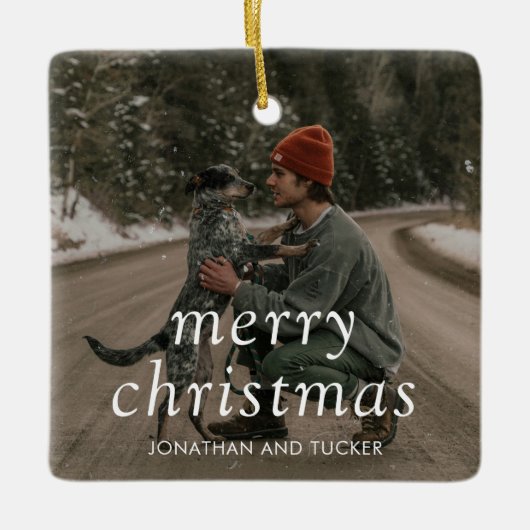 Eenvoudige foto Moderne Kerstmis Keramisch Ornament (Voorkant)