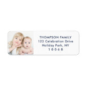 Eenvoudige foto Moderne Marine Blauw Wit Retour Ad Etiket (Voorkant)