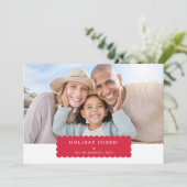 EENVOUDIGE FOTO moderne minimale scallop rand rood Feestdagenkaart (Staand voorkant)