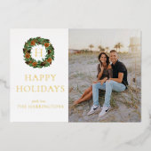 Eenvoudige foto monogram krans Goud Folie Feestdagenkaart (Voorkant)