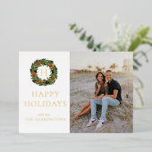 Eenvoudige foto monogram krans Goud Folie Feestdagenkaart (Staand Voorkant)