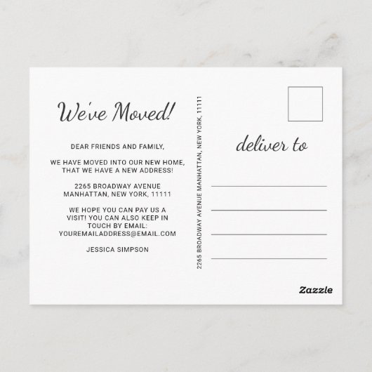 Eenvoudige foto Nieuw adres Bewegende aankondiging Briefkaart (Achterkant)