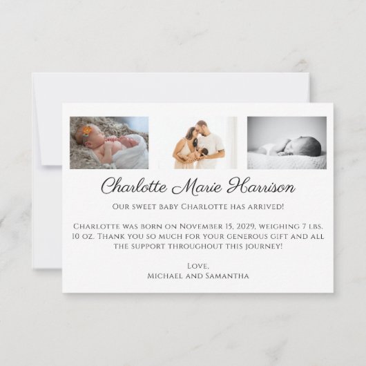 Eenvoudige foto Nieuwe baby dank u geboorte aankon Kaart (Achterkant)