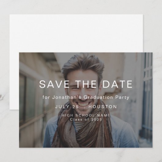 Eenvoudige foto overlay 2025 Afstuderen Save The Date (Voorkant / Achterkant)
