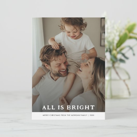 Eenvoudige foto overlay Alles is helder Heilige Ke Feestdagenkaart (Staand voorkant)