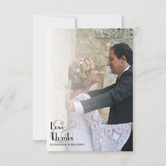 Eenvoudige foto overlay moderne typografie bruilof bedankkaart (Voorkant)