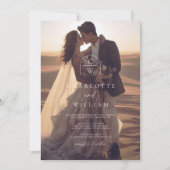 Eenvoudige foto overlay monogram bruiloft kaart (Voorkant)