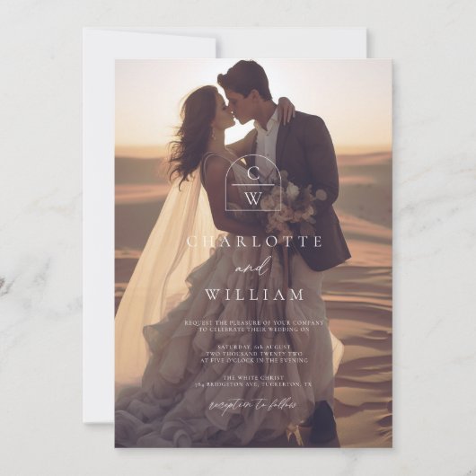 Eenvoudige foto overlay monogram bruiloft kaart (Voorkant)