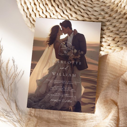 Eenvoudige foto overlay monogram bruiloft kaart