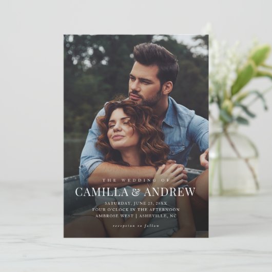 Eenvoudige foto overlay QR code bruiloft Kaart (Staand voorkant)