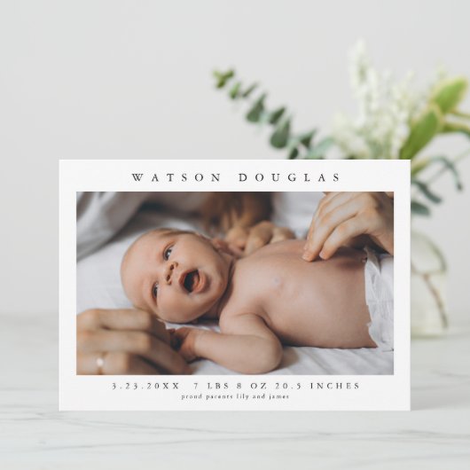 Eenvoudige foto Pasgeboren Baby Foto Geboorte Aankondiging (Staand voorkant)
