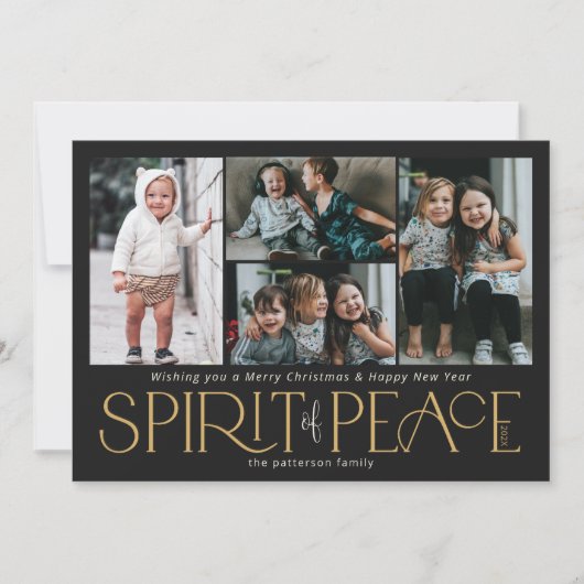 Eenvoudige foto Peace Black Gold Feestdagenkaart (Voorkant)