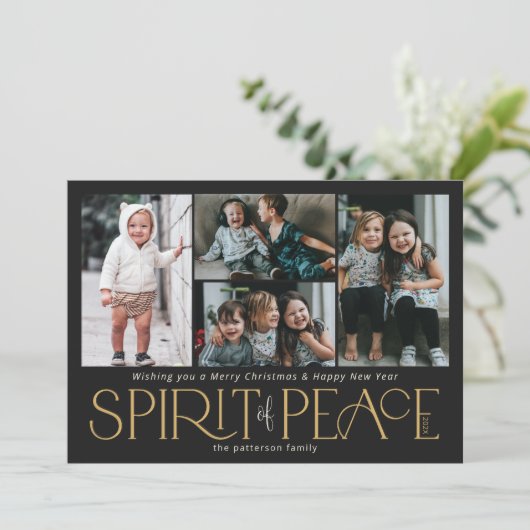 Eenvoudige foto Peace Black Gold Feestdagenkaart (Staand voorkant)