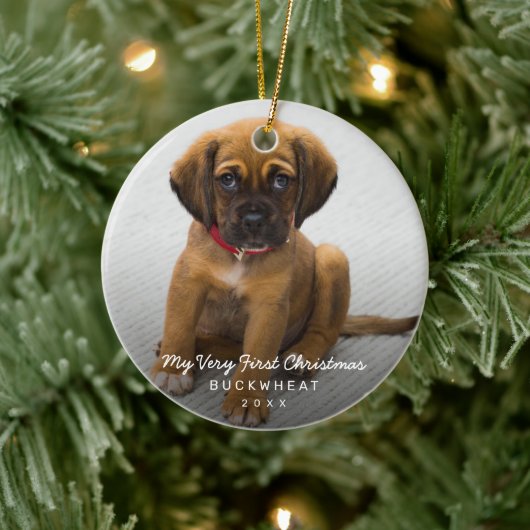 Eenvoudige foto Puppy Eerste Kerstmis Modern Keramisch Ornament (Boom)
