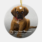 Eenvoudige foto Puppy Eerste Kerstmis Modern Keramisch Ornament (Voorkant)