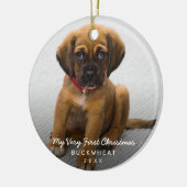 Eenvoudige foto Puppy Eerste Kerstmis Modern Keramisch Ornament (Links)