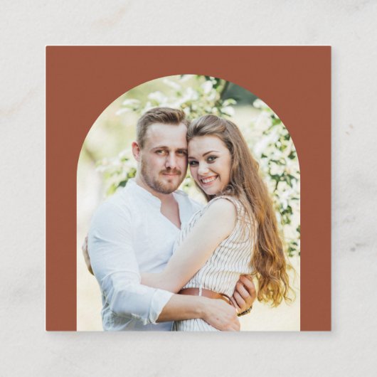 Eenvoudige foto QR Code terracotta RSVP Informatiekaartje (Achterkant)