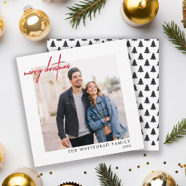 Eenvoudige foto Red Merry White Feestdagenkaart