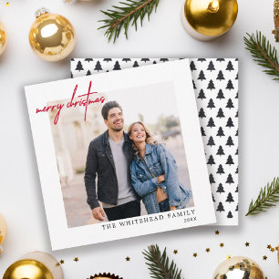 Eenvoudige foto Red Merry White Feestdagenkaart