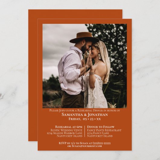 Eenvoudige foto roest Sinaasappel bruiloft repetit Kaart (Voorkant / Achterkant)