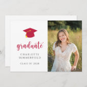 Eenvoudige foto rood en wit afstudeer aankondiging (Voorkant / Achterkant)