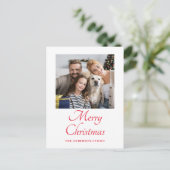 Eenvoudige foto rood script kerst feestdagenkaart (Staand voorkant)