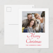 Eenvoudige foto rood script kerst feestdagenkaart (Voorkant / Achterkant)