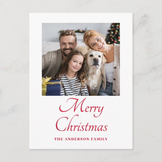 Eenvoudige foto rood script kerst feestdagenkaart (Voorkant)