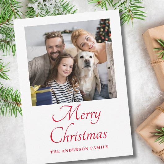 Eenvoudige foto rood script kerst feestdagenkaart